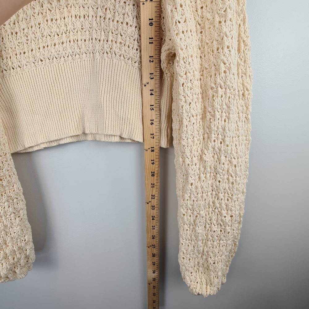 Altar'd State Cropped Open Knit Sweater Crochet Womens Large‎ Balloon Sleeve - Picture 5 of 7